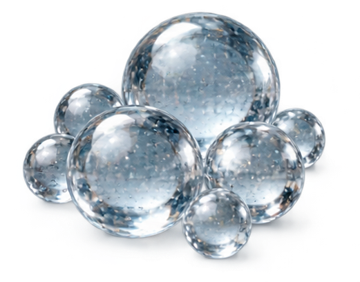 Clear glass spheres used inside the Hydro Vita flow pathway
